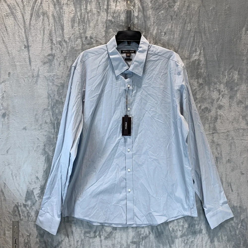 Michael Kors Men's Button Up Shirt XXL Ice Blue Trim Stretch Office‎ Career Suit